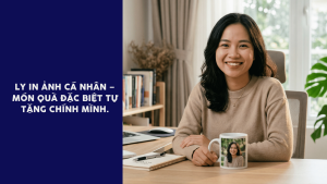 1 Chiếc ly in ảnh cá nhân để trên bàn làm việc